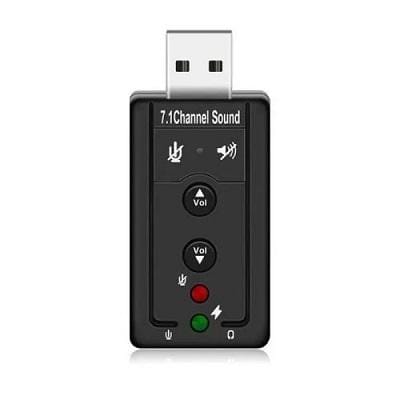 USB to 3.5mm Jack Audio Adapter | 7.1 External USB Sound Card for PC, Headphones & Microphone (Black)