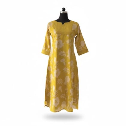 Yellow Floral Printed Cotton Kurta