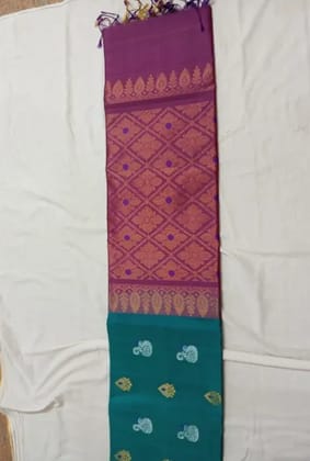 PKS-012 Rama green -jamun base soft silk saree