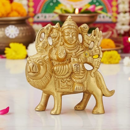 Brass Durga Ji Idol - Handcrafted Brass Sculpture for Home Decor, Height : 2.5 Inch (BSMAS746 B)