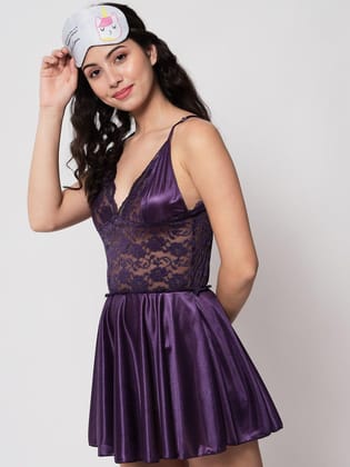 Plus Size Sexy Satin and Lace Honeymoon Babydoll Bikini Dress 07J S-10XL