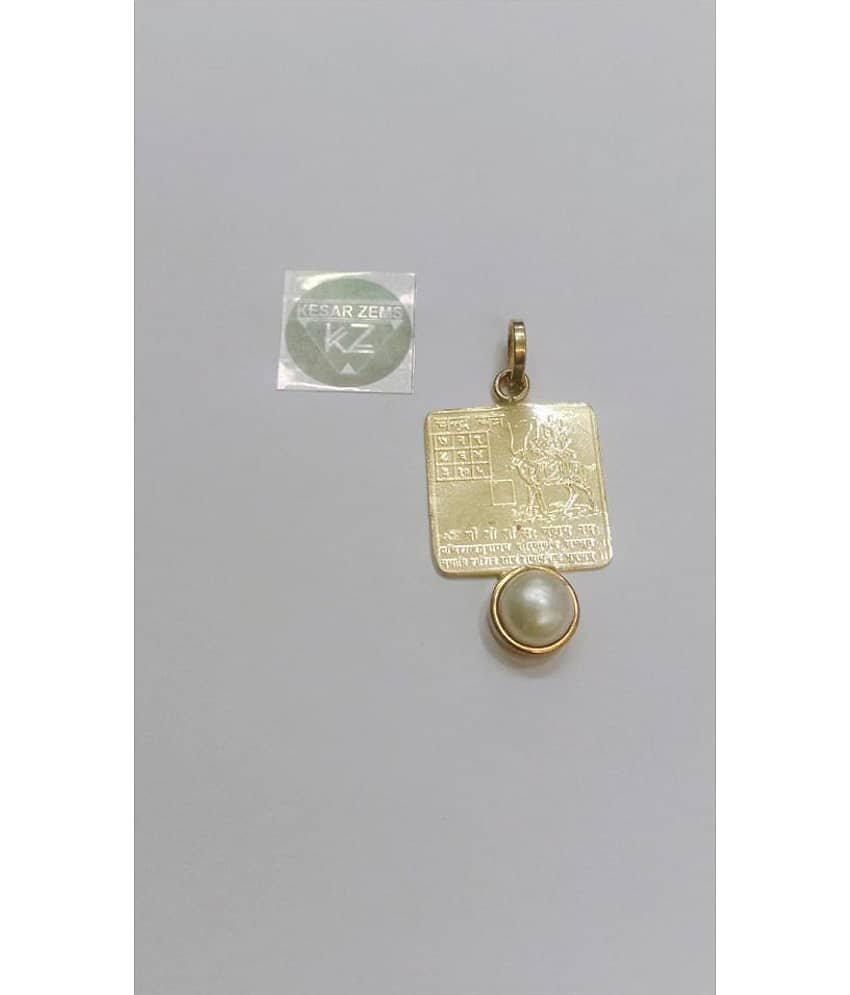 KEASR ZEMS Shri Yantra Pendant-Chandra with White Color Stone For Unisex (3.5x2.5x0.5 CM)Golden