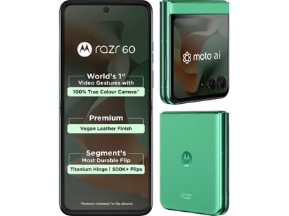Motorola Razr 60 5G Smartphone (8GB, 256GB Storage), 17.53 cm (6.9 inch) Full HD+ Display, 50MP + 13MP, 32MP Front Camera - Pantone Spring Bud
