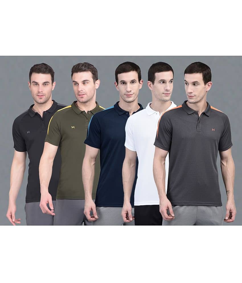 Force NXT Multicolor Polyester Regular Fit Men's Sports Polo T-Shirt ( Pack of 5 )