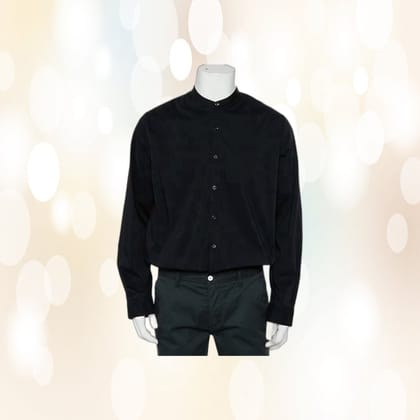 Men's Mandarin Collar Cotton Casual Shirt (Black) | Breathable Comfort | Versatile Everyday Wear