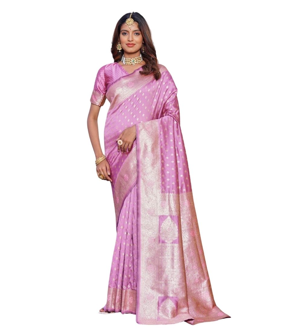 Generic Women's Jacquard Printed Saree with Unstitched Blouse Piece, Soft Lightweight 5.5 m Sari for Daily, Office and Wear (Lavender, Design 67668)