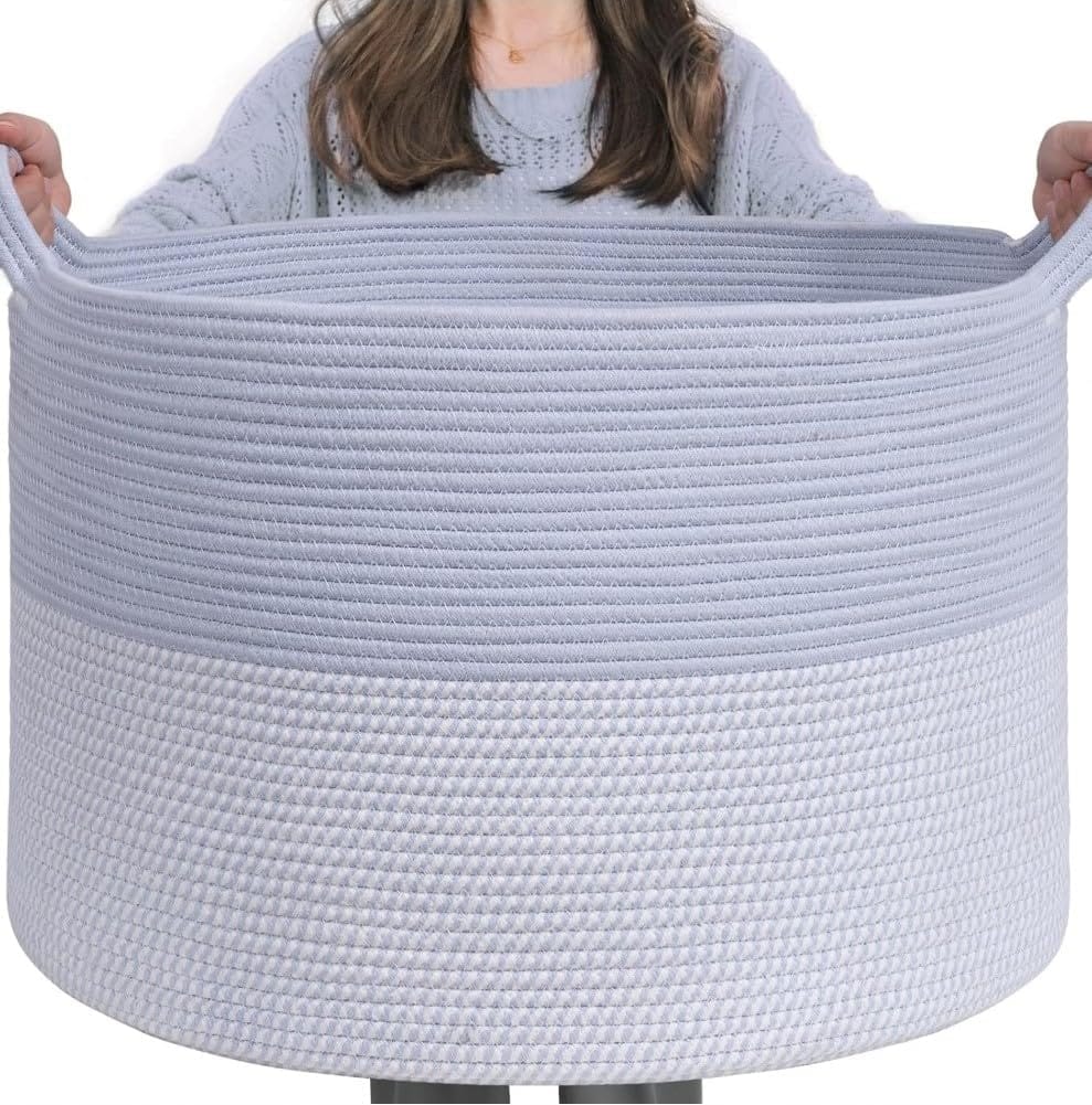Generic Cotton Pack Of_1 16x14 Inch Storage Basket For Clothes With Out Lid (Blue-White)-PID66438