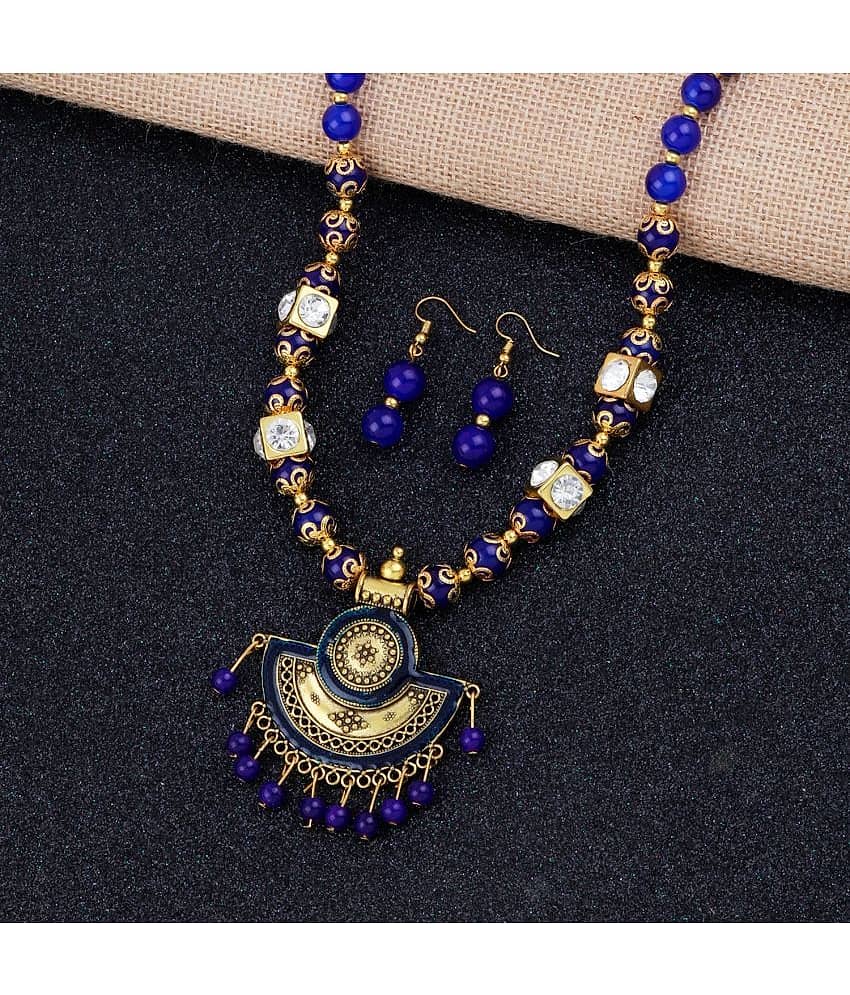 Paola Alloy Blue Traditional Necklaces Set Long Haram