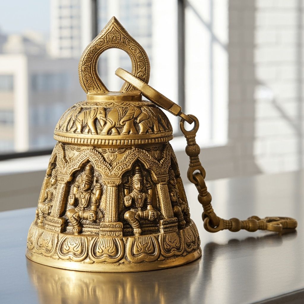 Brass Wall Hanging Temple Bell, Ghanta, Height : 12.5 Inch (BSMAS1372 E)