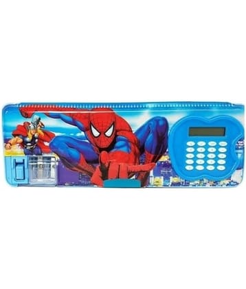ECLET Multipurpose Pencil Box with Calculator & Dual Sharpner Spiderman Art Plastic Pencil Box (Set of 1, Blue)