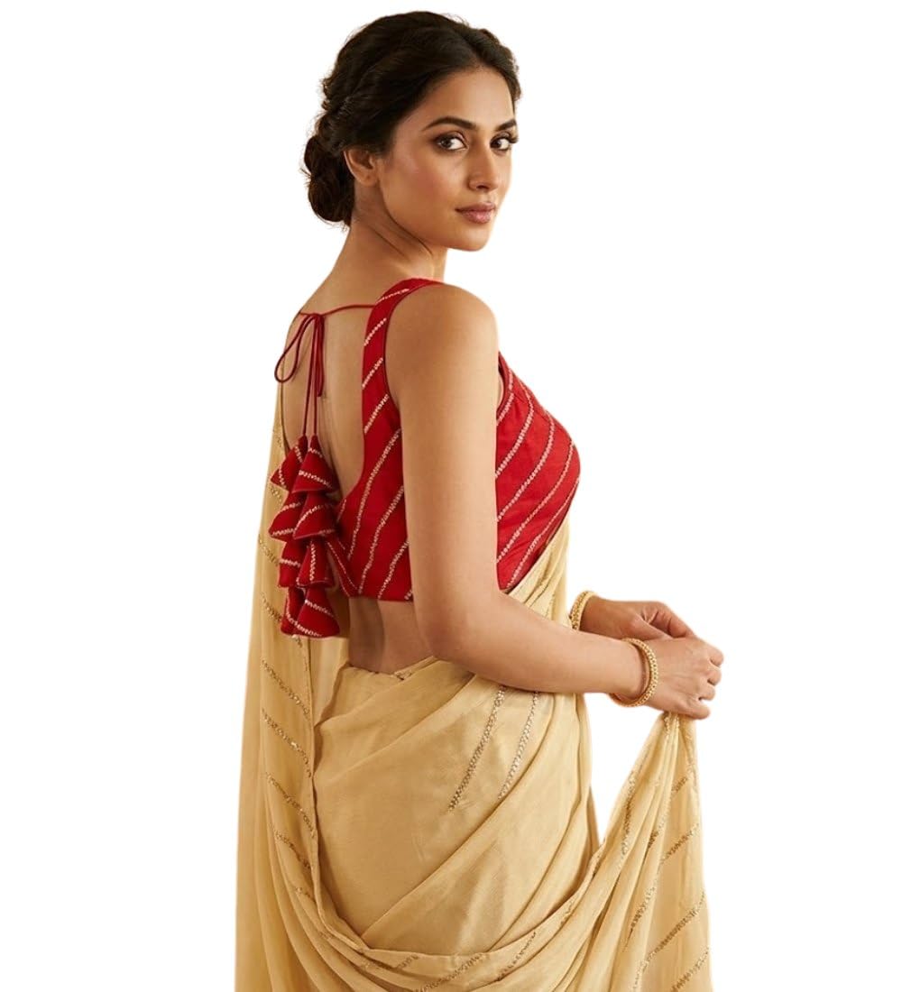 Women's Silk Embellished Sweetheart Neck Sleeveless Readymade Padded Blouse (Red, Size 38)-PID66639