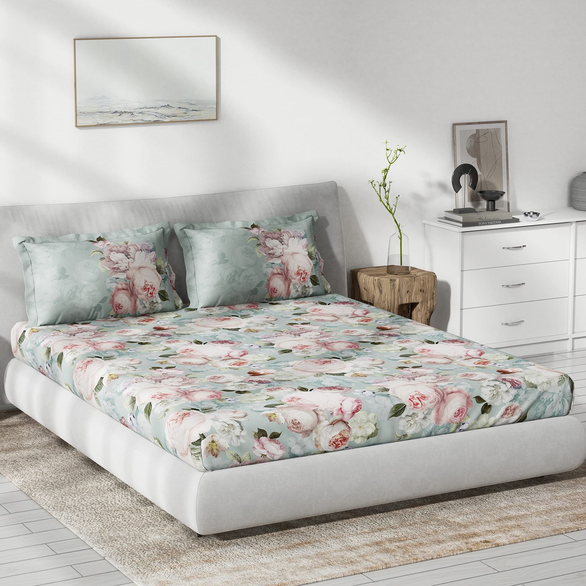 DDECOR - Primary Collection 100% Cotton Floral Pattern 136TC King Bedsheet |229 CM X 274 CM| with 2 Pillow Covers - Pink