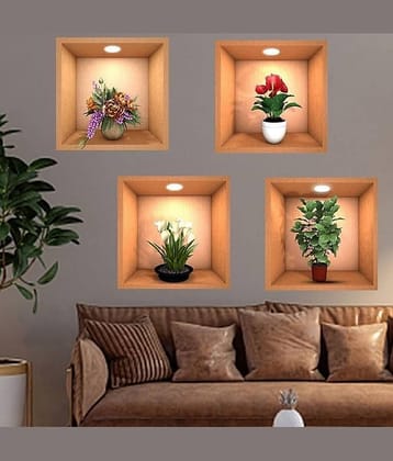 3D Wall Stickers, Vase Wall Sticker, Flower Pot Sticker, Golden Cube Sticker, Brick Design Wallpaper, 3D Foam DIY Sticker, Self Adhesive Wall Sticker, Removable Wallpaper, Vinyl Wall Decal, Home Decor Sticker, Living Room Wall Art, Peel and Stick