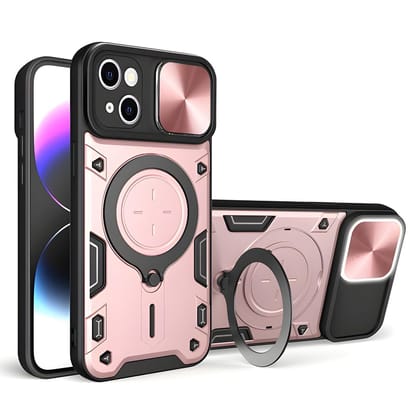 LIRAMARK Case Cover Compatible with Apple iPhone 14 (6.1 inch) with Stand & Slider Camera Military Grade Drop Protection