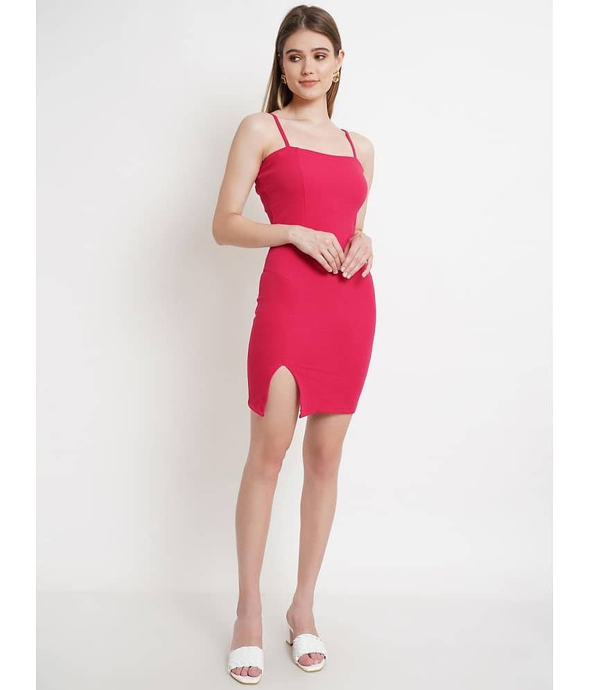 POPWINGS Women Polyester Solid Bodycon Dress ( Black )