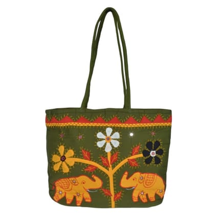 Tribes India Handcrafted Flowers Design Banjara Embroidered Women's Handbag Green Color Tribes India Handcrafted Flowers Design Banjara Embroidered Women's Handbag Green Color