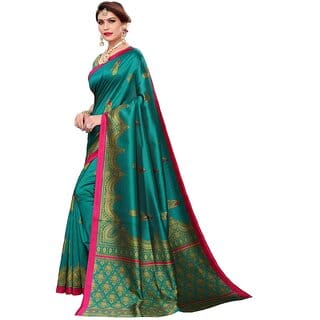 SVB Green Printed Mysore Silk With Blouse Saree