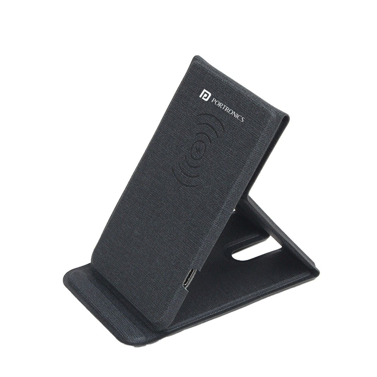 Portronics Freedom Fold Wide Compatibility, Mobile Stand, 15 Watt Wireless Charger, Premium Leather