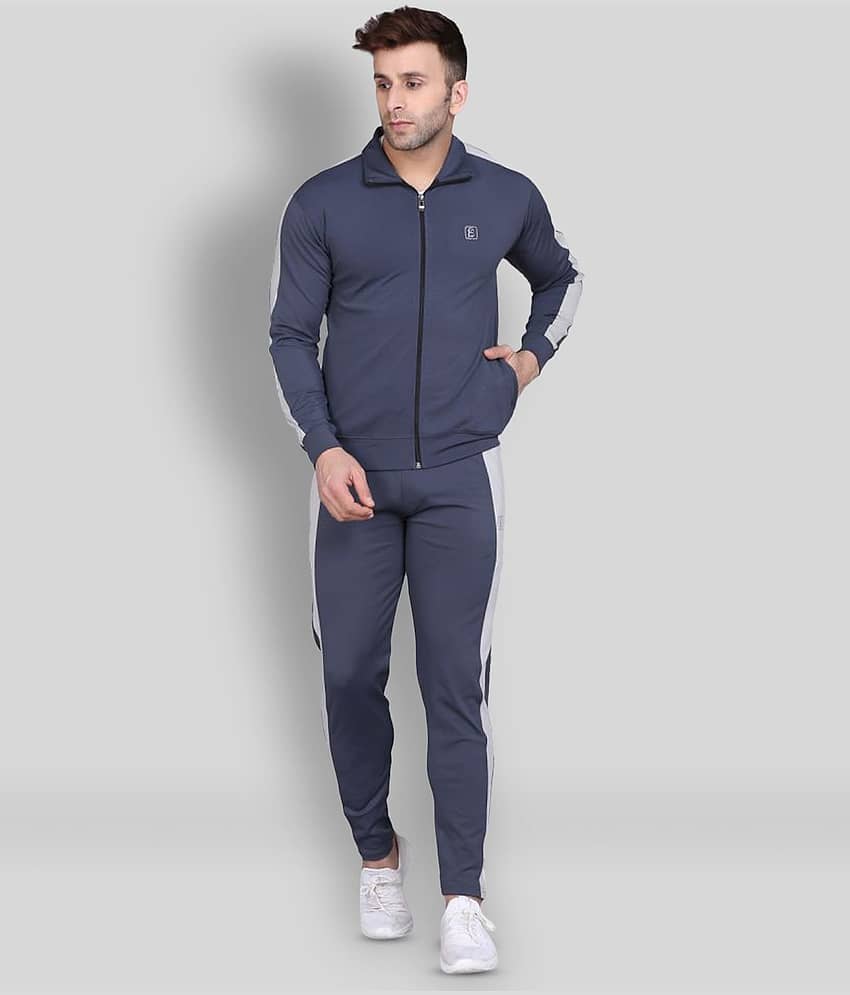 PRAUME - Dark Grey Polyester Slim Fit Striped Men's Sports Tracksuit ( Pack of 1 )