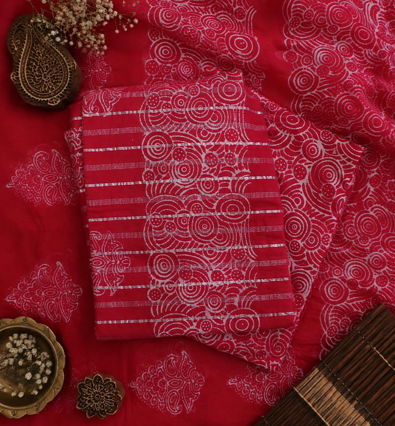 Handcrafted Batik Print Cotton Unstitched 3-Piece Suit Set