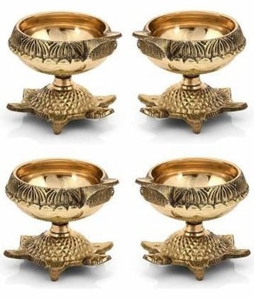 Fashion Bizz Pure Brass Akhand Jyoti Deepak Table Diya Set - Pack of 4