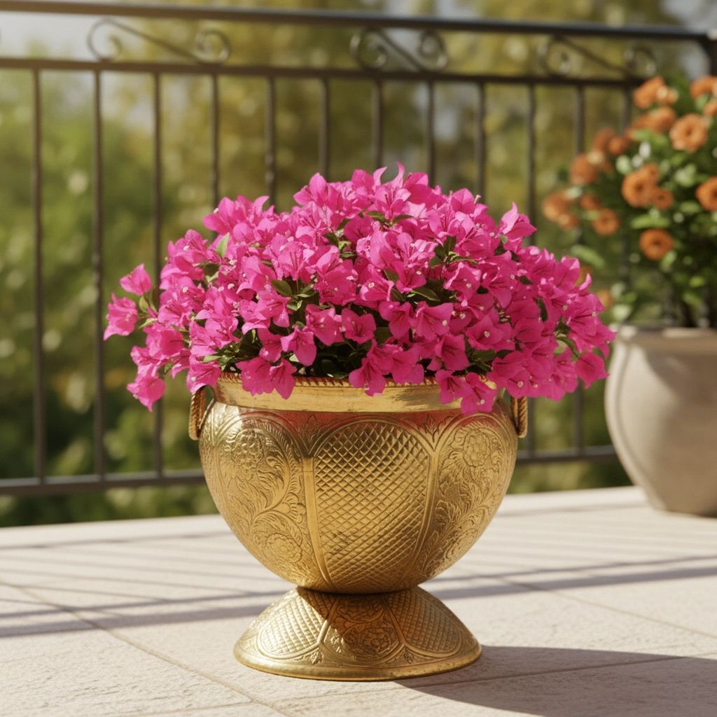 Brass Metal Gamla | Designer Flower Planter | Balcony Decor, Height : 22 Inch (FMAS597 J)