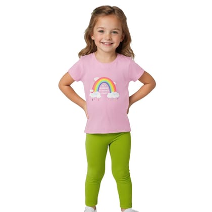 Girls T shirt Cotton Bon Bon Pink Rainbow and Cloud
