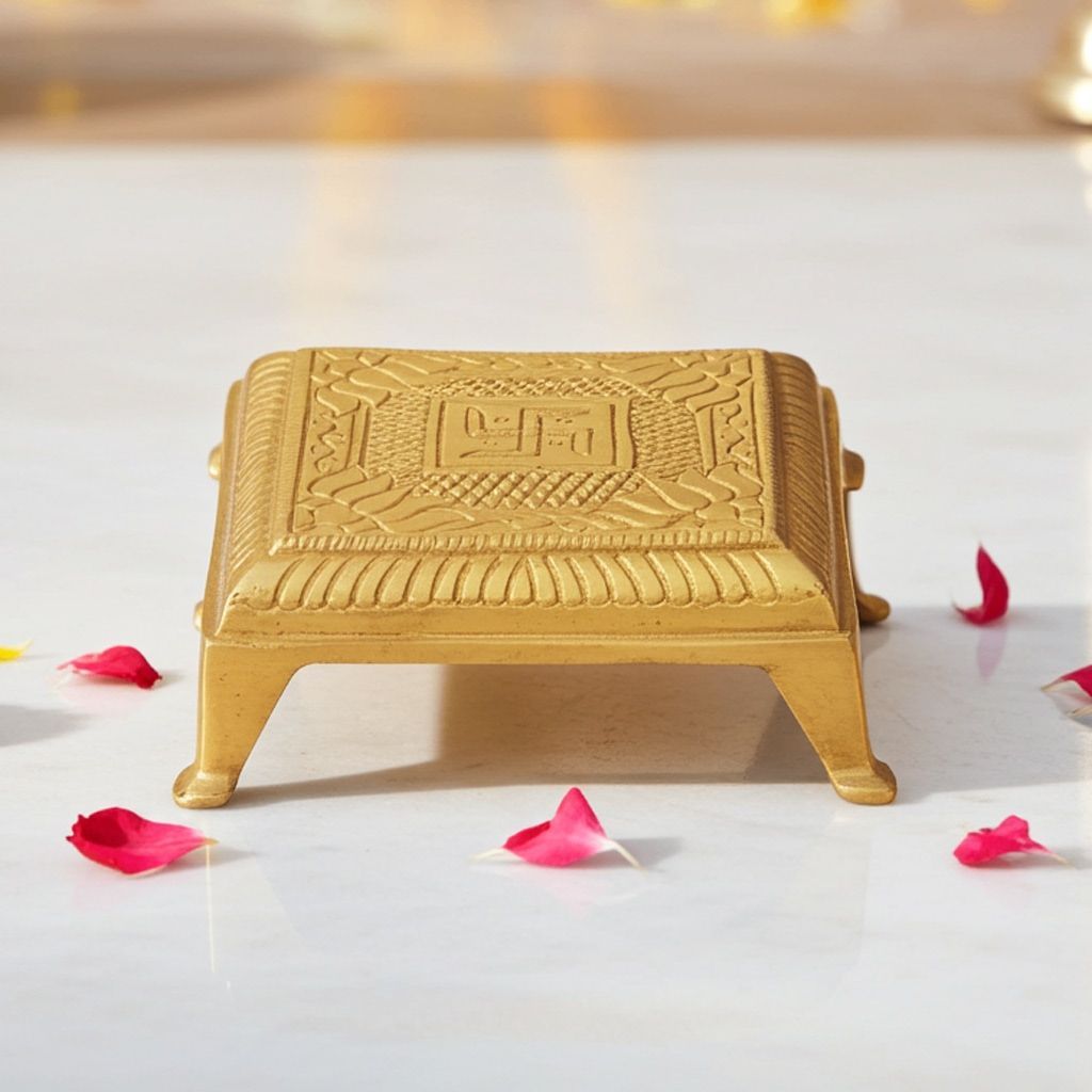 Brass Chowki Showpiece - Decorative Puja Stand for Idols, Length : 3.5 Inch (BSMAS1129 B)