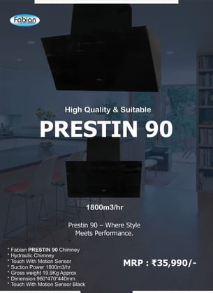 Fabian Prestin 90 Kitchen Chimney (Black) | 1800m3/hr Powerful Suction | Touch & Motion Sensor Control