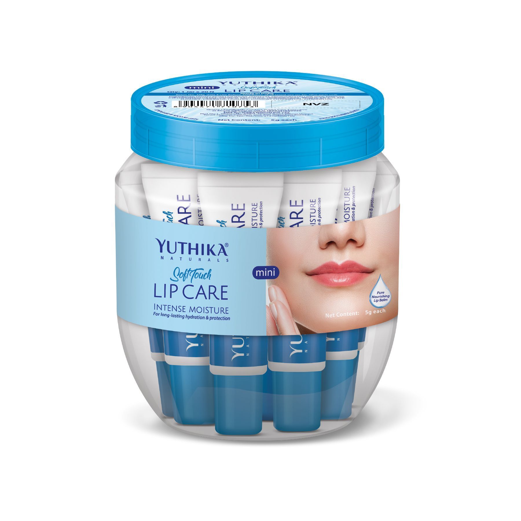 Yuthika Soft Touch Lip Care, Intense Moisture Lip Balm, Lips Moisturizing Balm 5 Gram Pack of 20 (Jar Pack)
