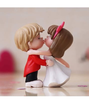 eCraftIndia Beige & Red Couple Statue Figurine Showpiece
