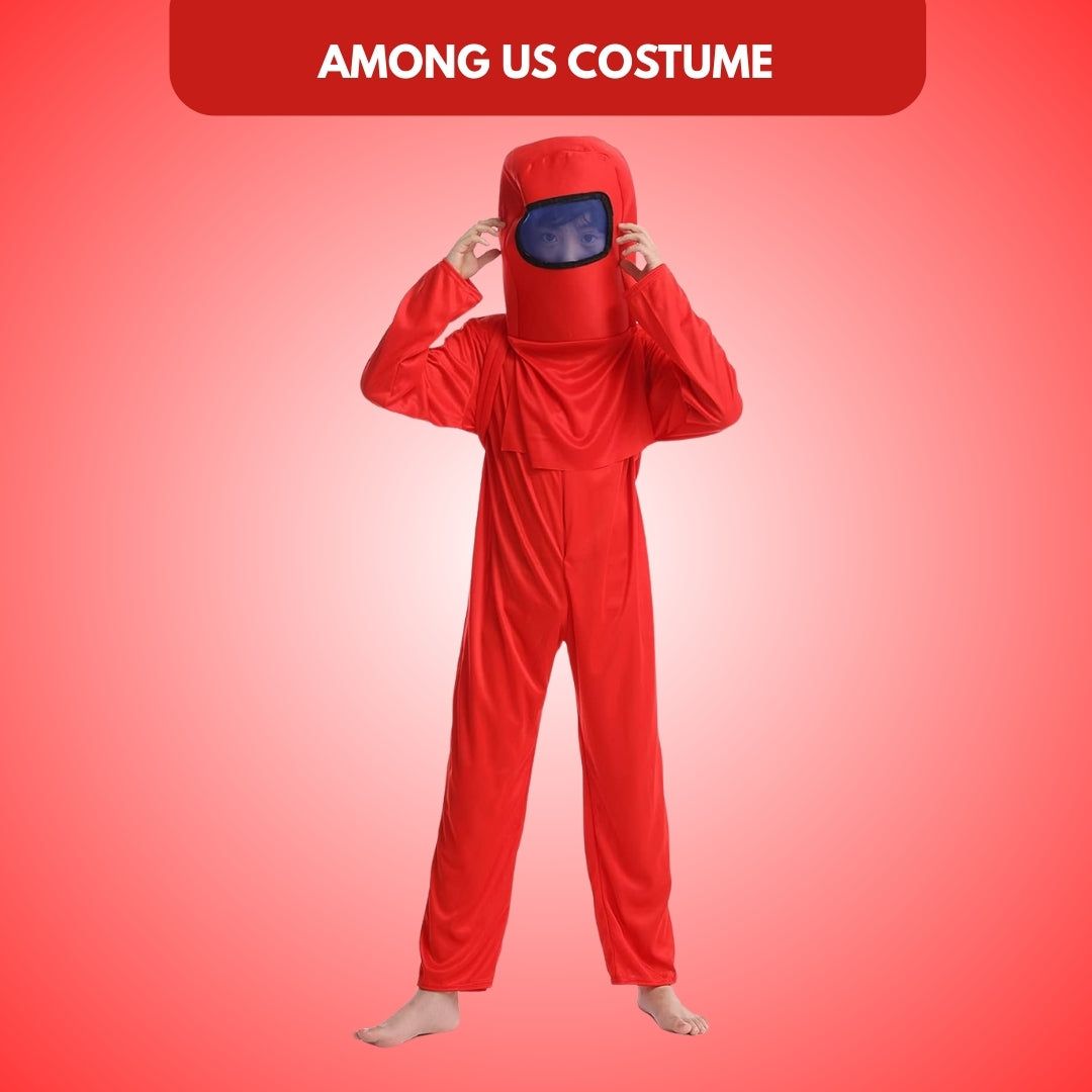 AmongUs Space Red Jumpsuit Costumes W/ Space Mask & Bag