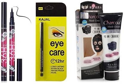 Elecsera Eye Care Kajal with Sketch Pen Eyeliner 1 Charcoal peel off mask Face Wash 130g (3 Items in the set)