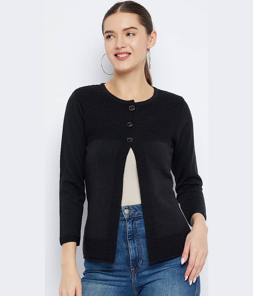 zigo Women Woollen Round Neck Cardigan ( Green )