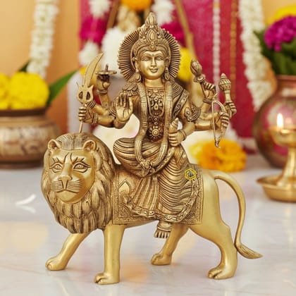 Brass Durga Ji God Idol Statue - Exquisite Brass Temple Showpiece, Height : 17 Inch (BSMAS1455 G)