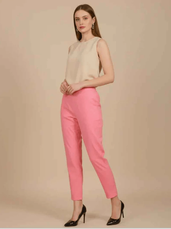 Sufiana Pink Cotton Trouser - Baby Pink Formal Cotton Trouser for Women