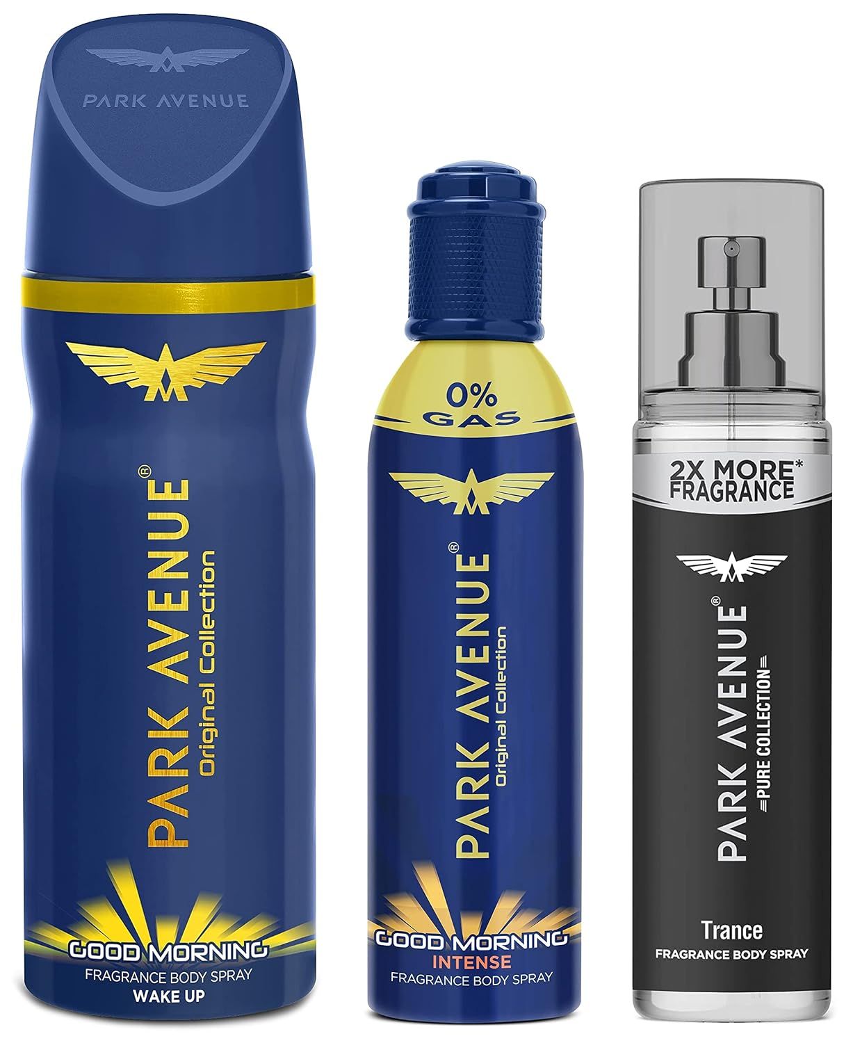 Park Avenue Pure Collection Trance Fragrance Body Spray For Men, 135ml & Good Morning Body Deodorant For Men, 100g/150ml & Good Morning Perfume Intense Body Spray, 108ml/130ml