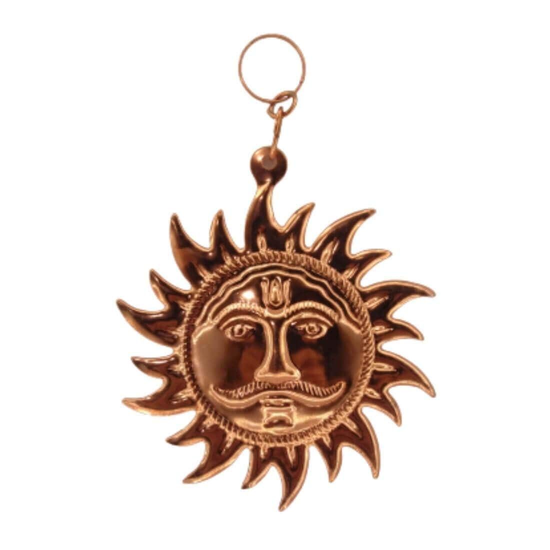 MAYAPURI Surya Dev/Sun Wall Door Hanging Metal Yantra for Vastu & Positive Energy Decorative & Good Luck, Copper Finish, Size: 4�4 inch (Pack of 1)