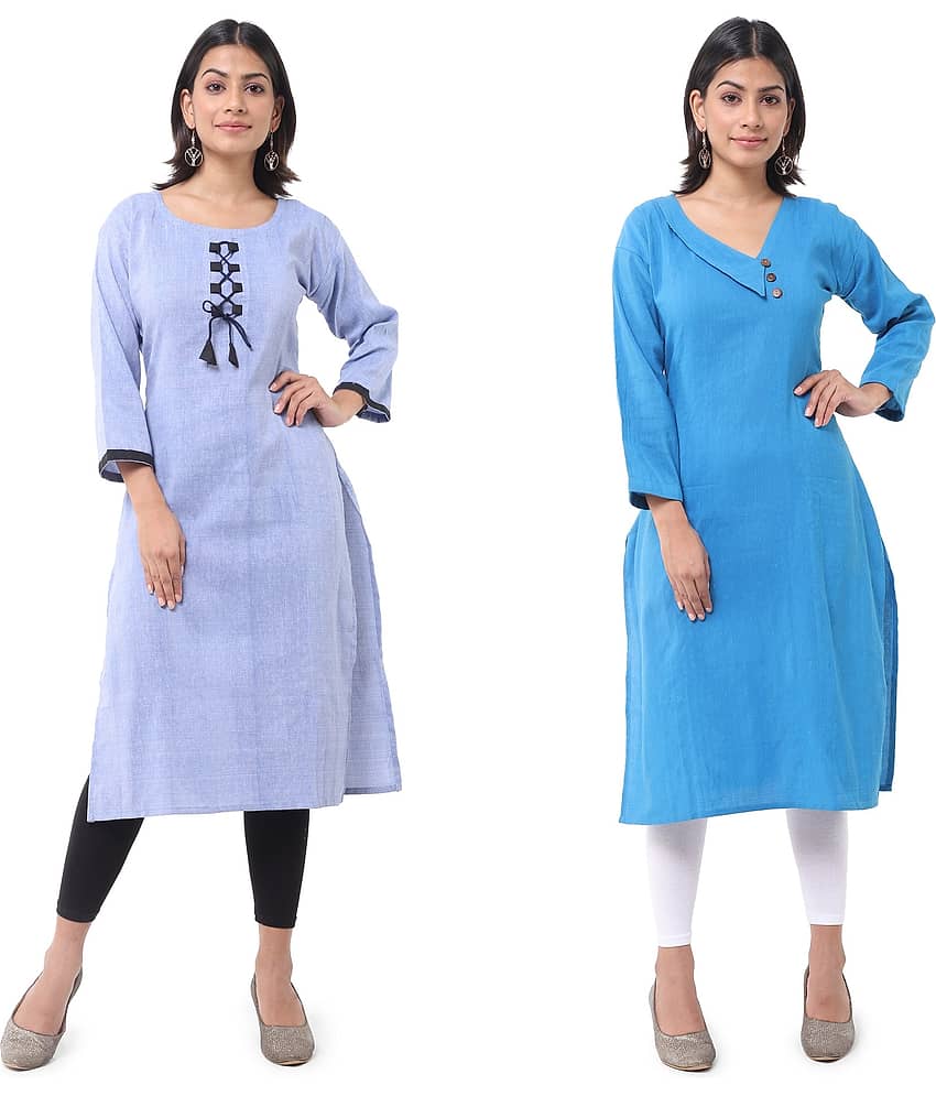 DESHBANDHU DBK - Multicolor Cotton Women's Straight Kurti ( Pack of 2 )