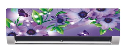 DreamKraft Beautiful Purple Flowers Green Leaves AC Sticker (Multicolor PVC Vinyl, 30cm X 91cm)