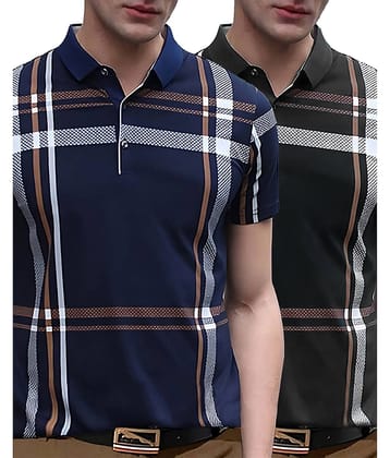 AUSK Pack of 2 Cotton Blend Regular Fit Printed Half Sleeves Men's Polo T Shirt ( Black )
