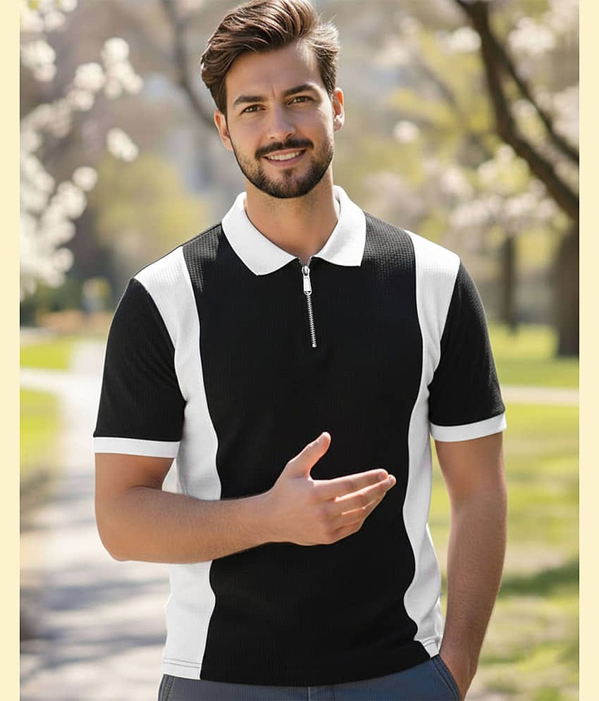 AOOSH Men Cotton Blend Regular Fit Self Design Polo T Shirt ( Coffee )