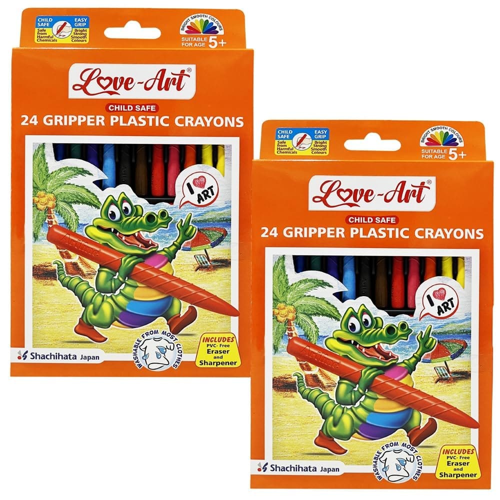Artline Love-Art Gripper Plastic Crayons 24 Shades X 2 Packs | Super Smooth and Ultra Bright Colours - Easy Holding | Bright Smooth Colours | Can Be Erased and Sharpened