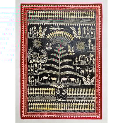 Authentic Classic Indian Traditional Unframed Hand Made Saura Painting (45.36X114.31)