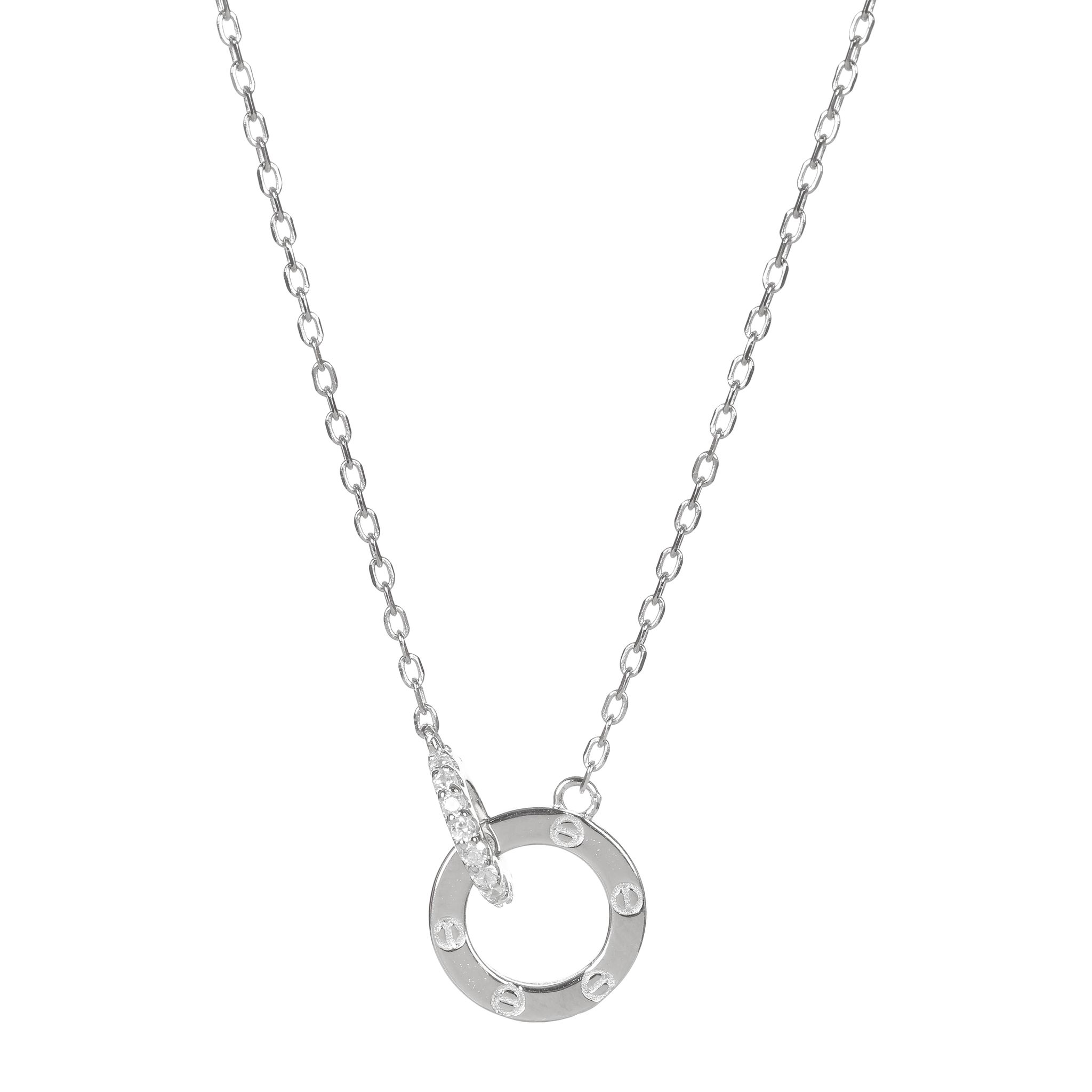 Sterling Silver Pendant Necklace for Women | 925 Silver Circular Ring with Crystal Accent | Elegant Minimal Chain I Weight - 2.94 g