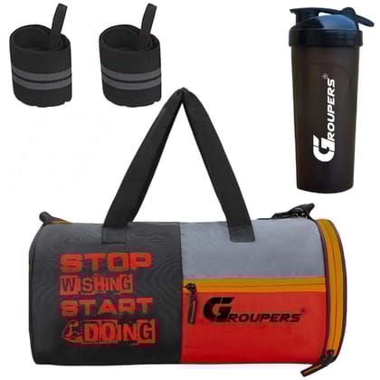 GROUPERS SWSD Duffel Bag l Gym Bags lWrist Band Support l Gym Shaker Bottle-700 ML (Black)