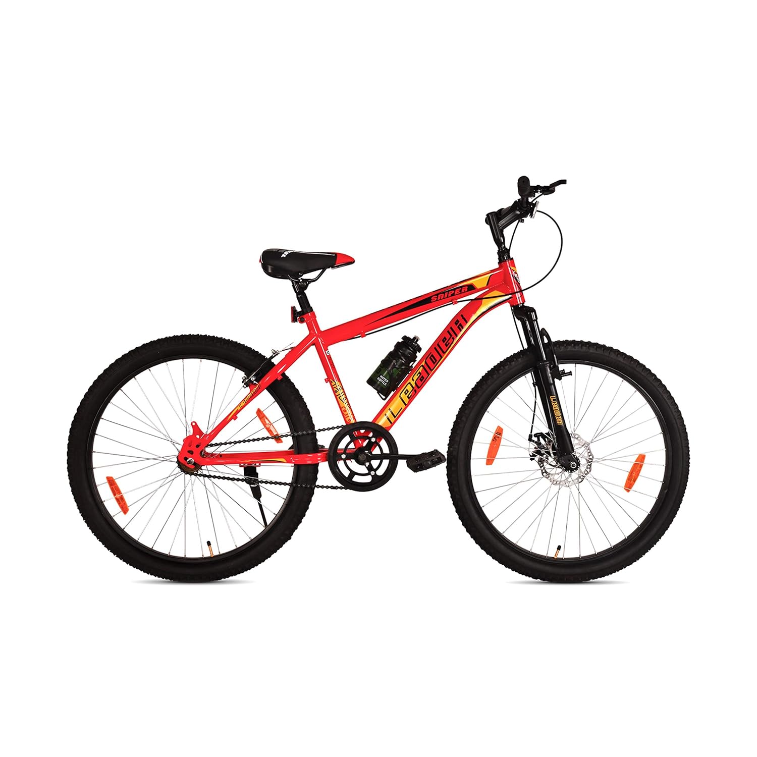 Leader Sniper MTB 24T With Front Suspension And Disc Brake-Ideal For 9-14 Years Age 24 T Mountain Cycle (Single Speed, Red, Black)