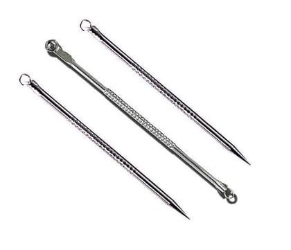 Glamezone Stainless Steel Blackhead Remover Needle Round & Two Pointed Tip (Pack Of 3)
