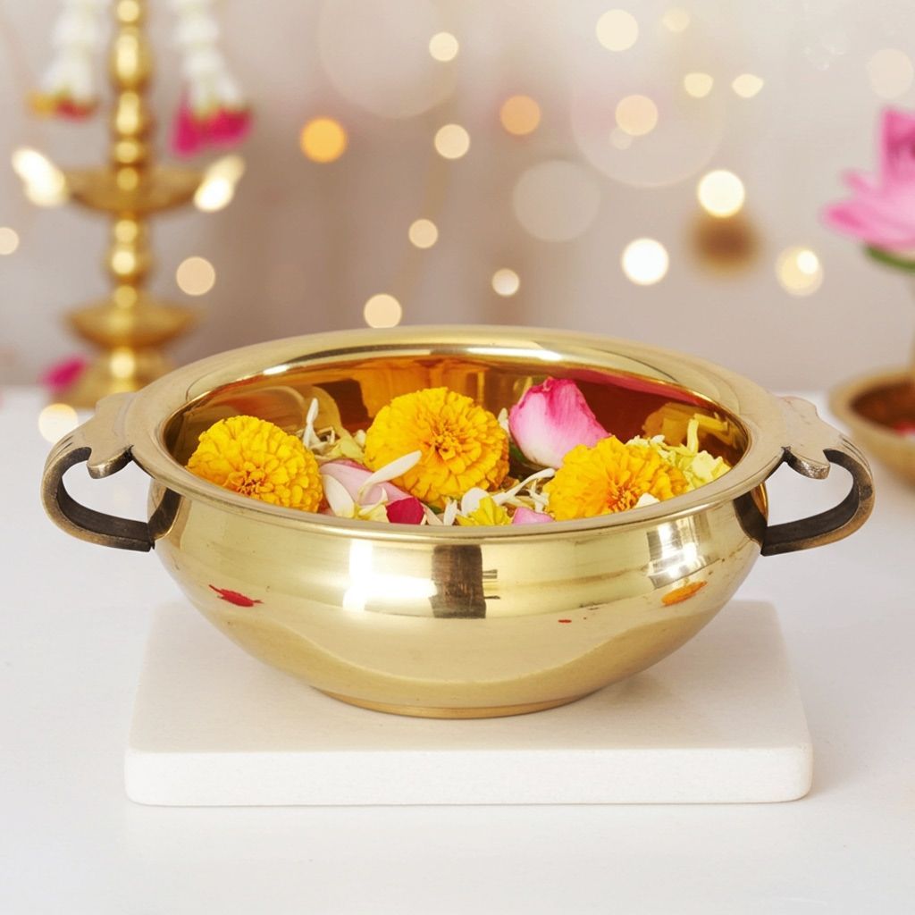 Brass Flower Urli � Premium Carved Design, Diameter : 6.3 Inch (FMAS594 B)