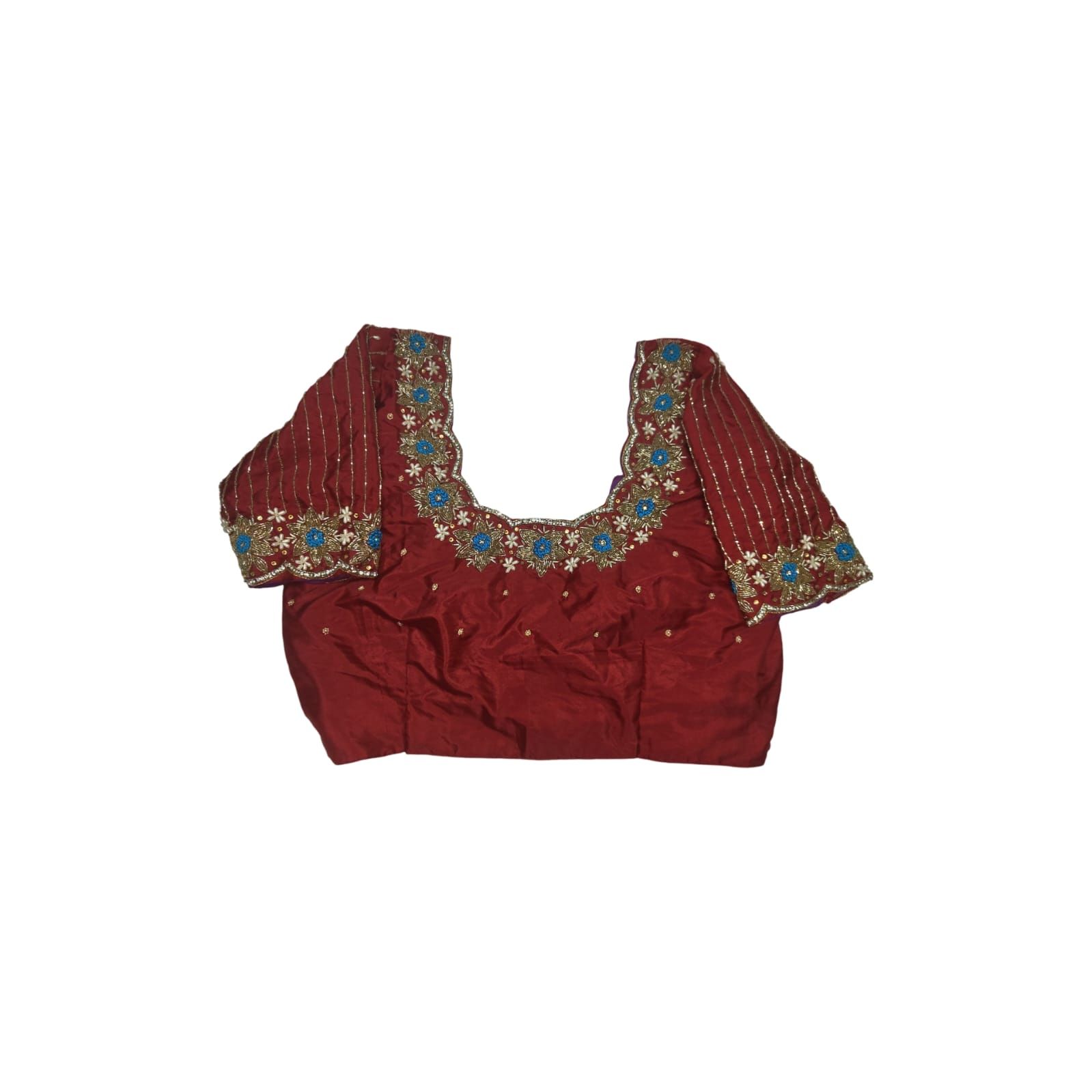Red Embroidered Blouse with Zari Border